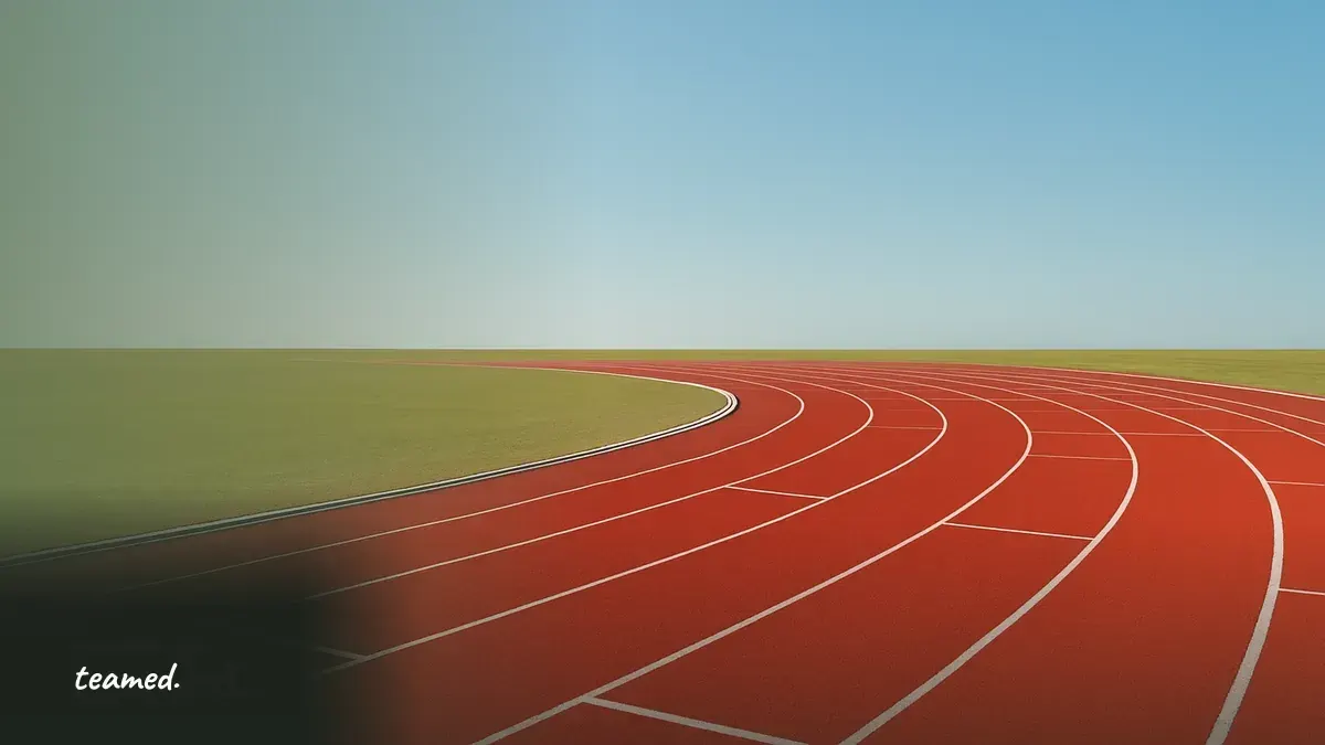 An empty running track curving under open sky, representing competitors and alternatives to Deel.