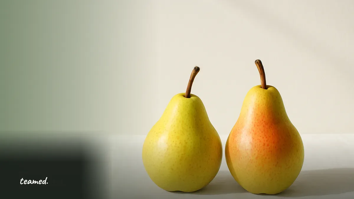 Two pears side by side, representing the difference between an EOR and a PEO.