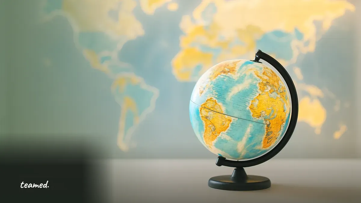 A glowing desk globe before a world map, representing global employment platform strategy.