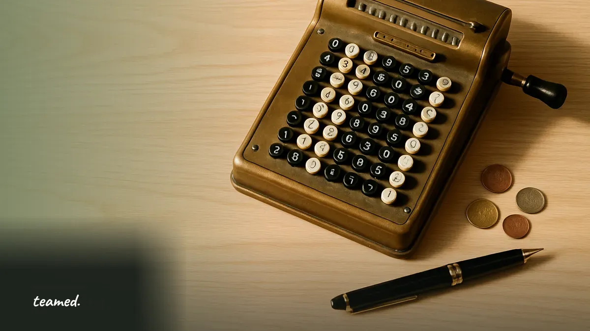 A vintage adding machine and coins, representing the cost of an EOR.