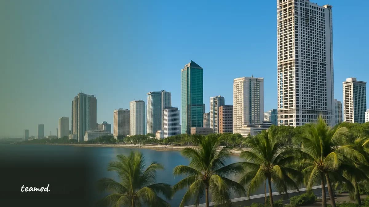 The Manila skyline by the bay, representing contractor regulations in the Philippines.