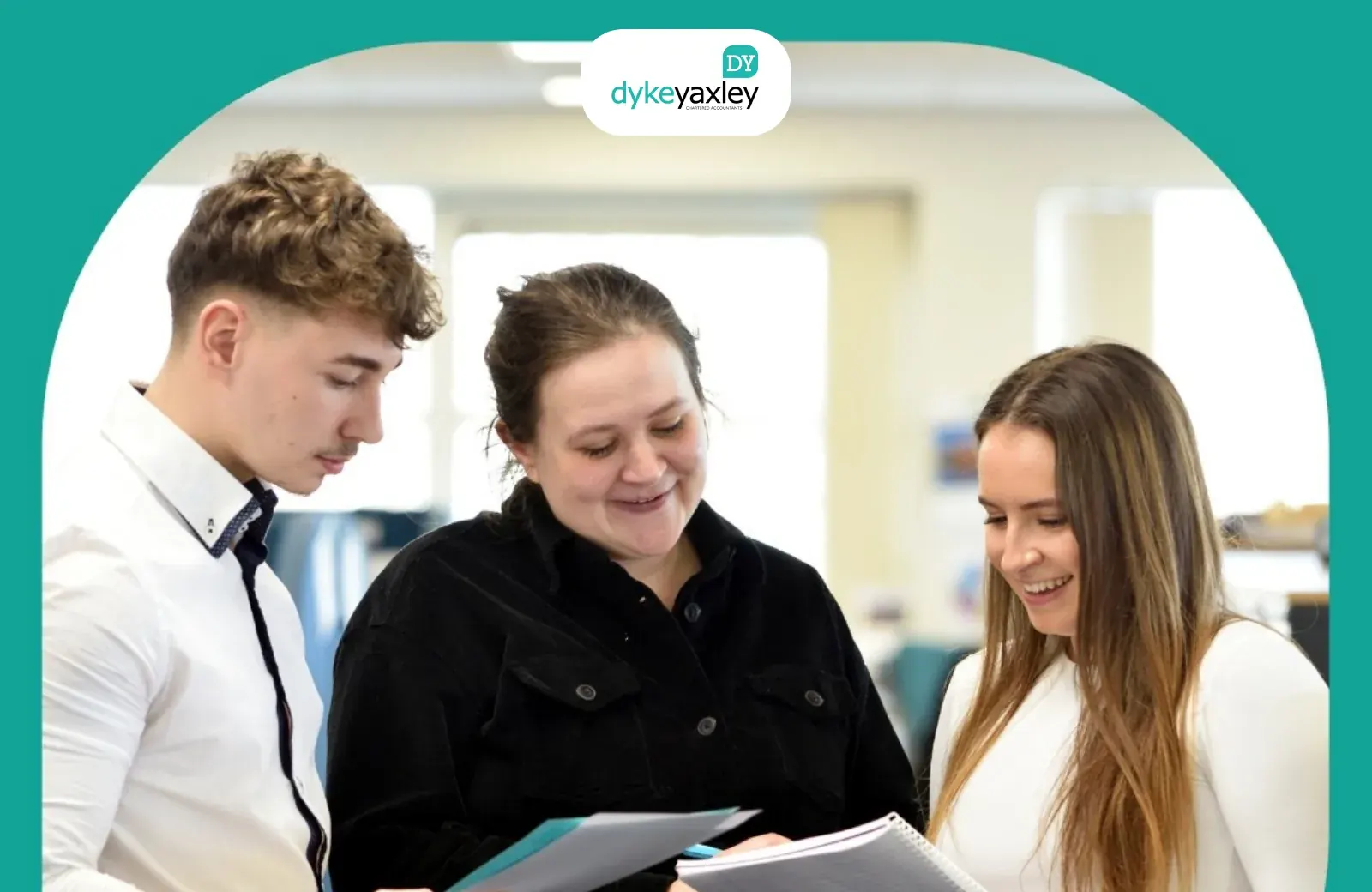 Dyke Yaxley trainees reviewing audit work together