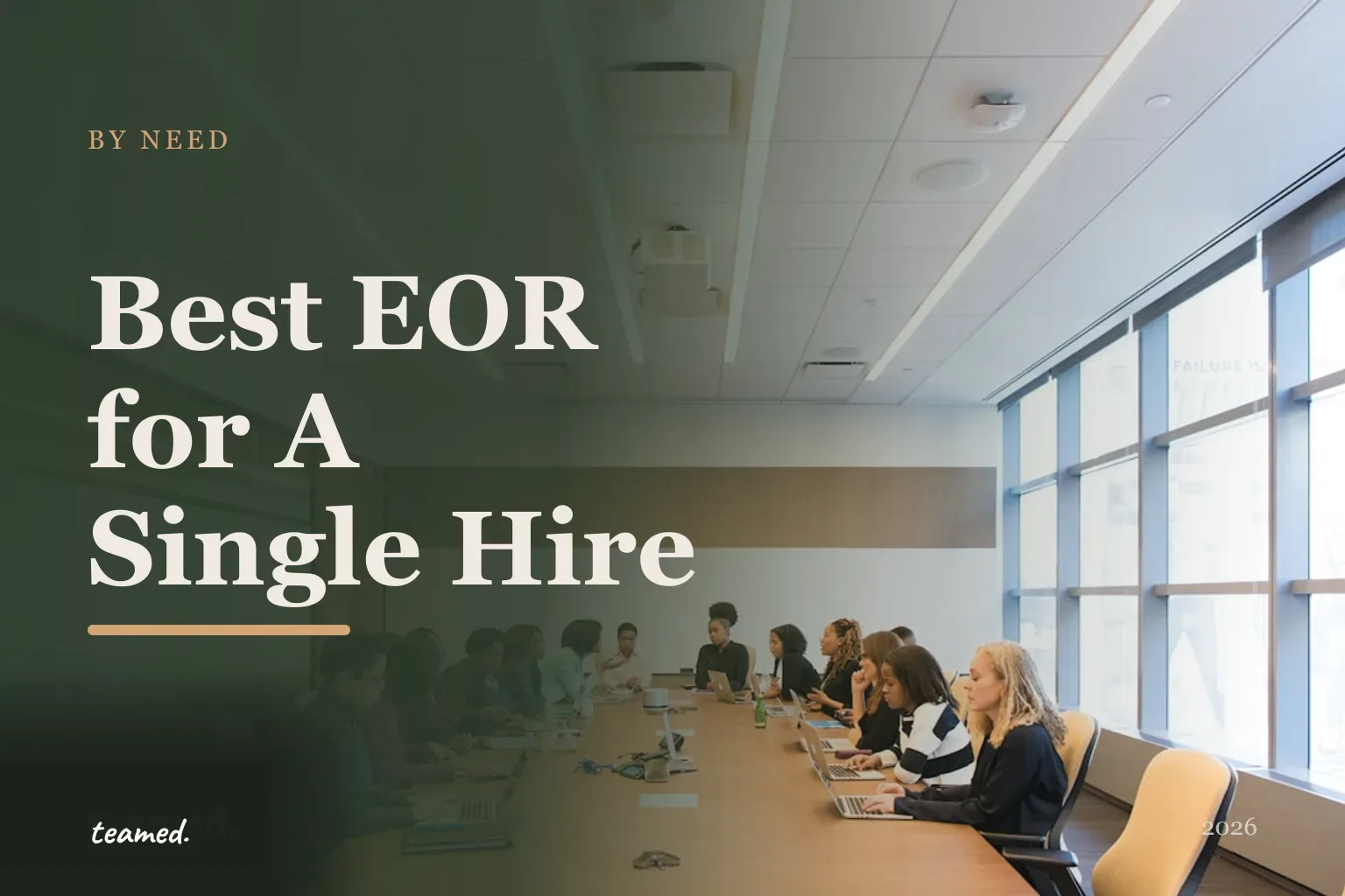 Editorial hero in Teamed brand colours for the best EOR for a single hire in 2026, with the Teamed wordmark.