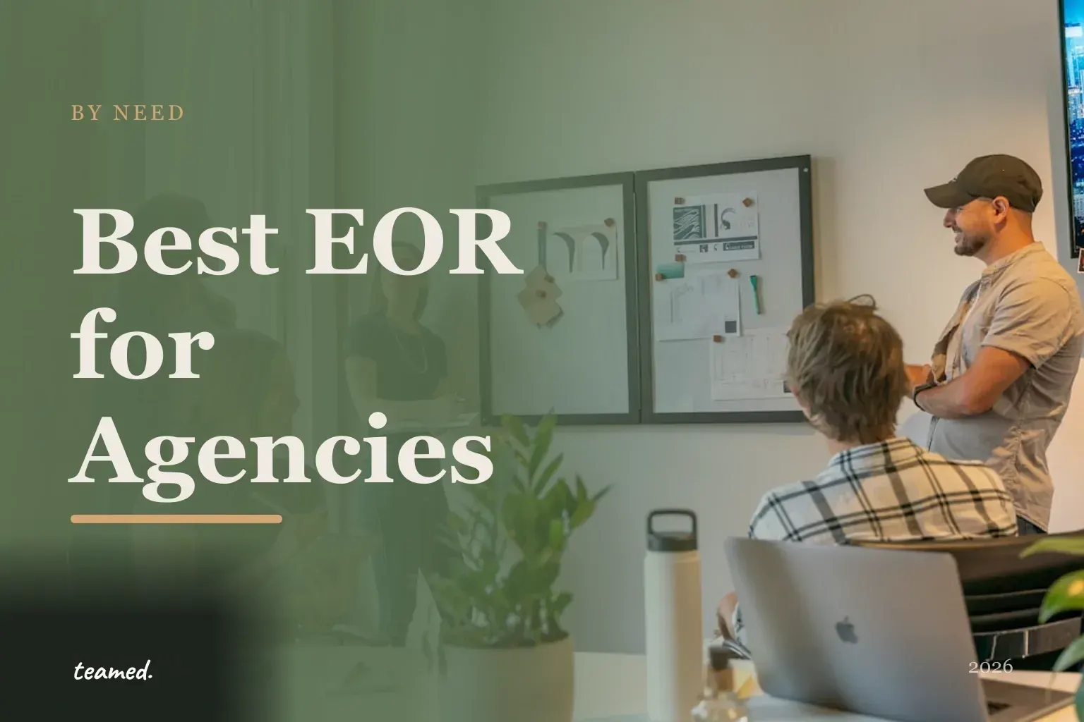 Editorial hero in the Teamed brand colours for the best EOR providers for agencies, with the Teamed wordmark.