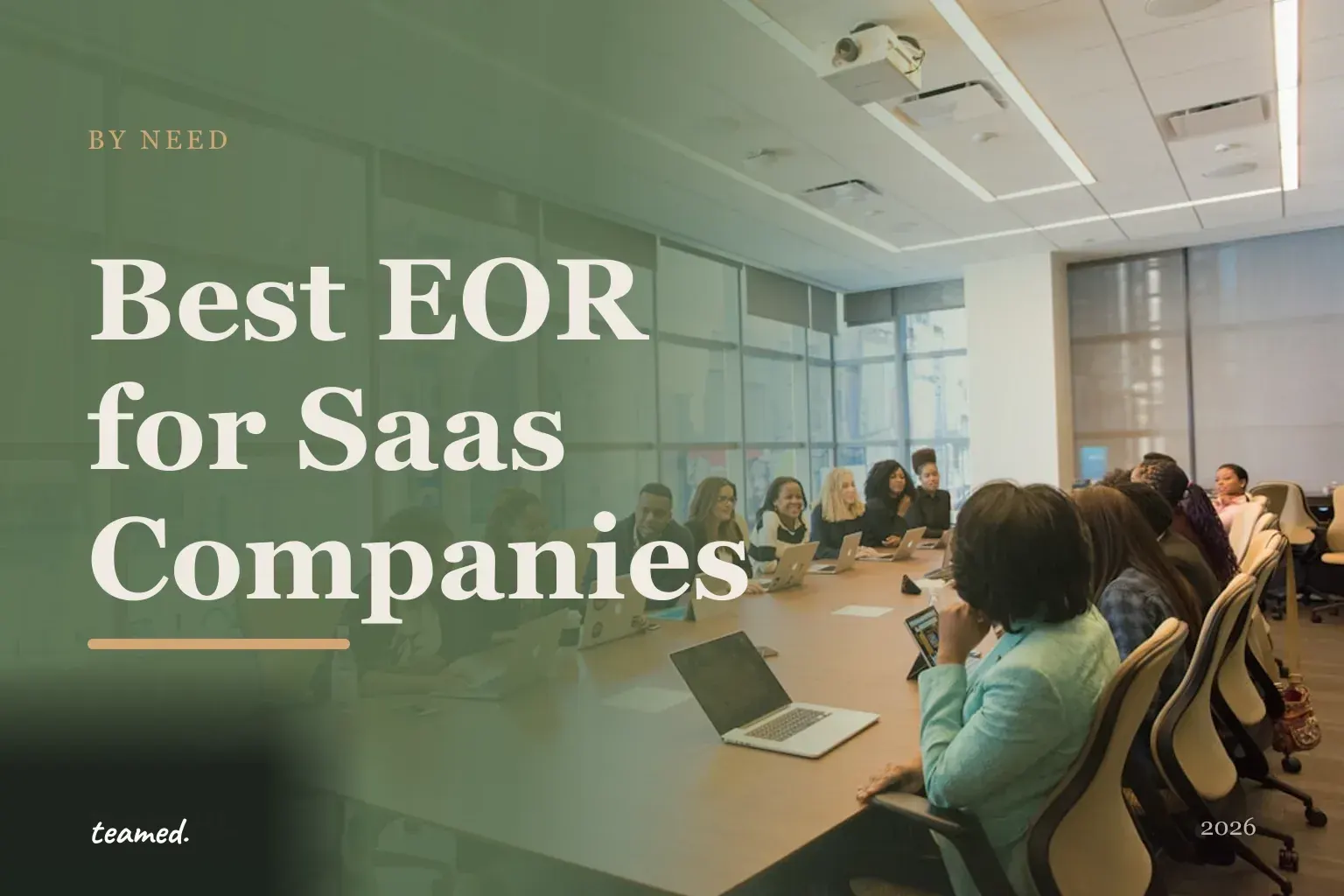 Editorial hero in Teamed brand colours for the best EOR providers for SaaS companies in 2026.