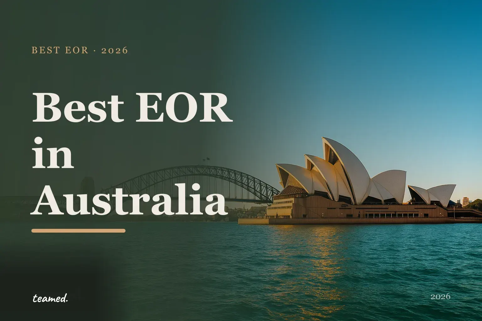 Retro editorial illustration of stylised EOR provider cards arranged on a parchment background with a bold Australian skyline motif in amber and sage.