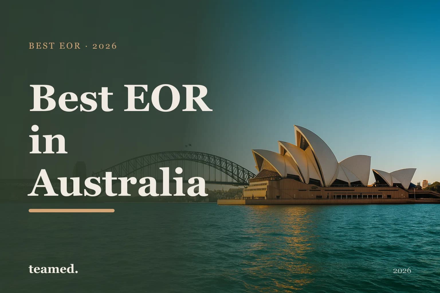 Retro editorial illustration of stylised EOR provider cards arranged on a parchment background with a bold Australian skyline motif in amber and sage.
