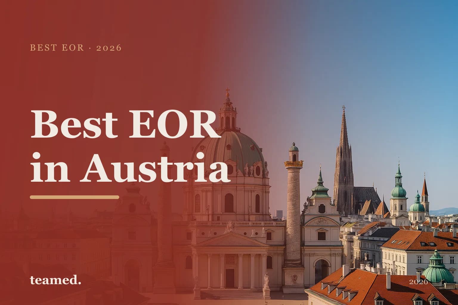 Editorial hero in the Teamed brand colours for the best EOR providers in Austria in 2026.