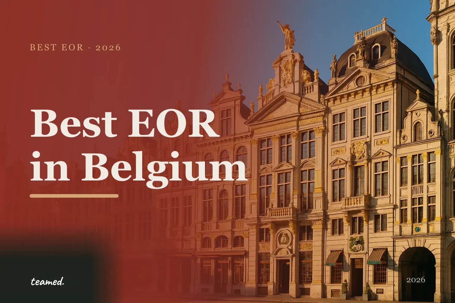 Editorial hero in the Teamed brand colours for the best EOR providers in Belgium, with the teamed wordmark.