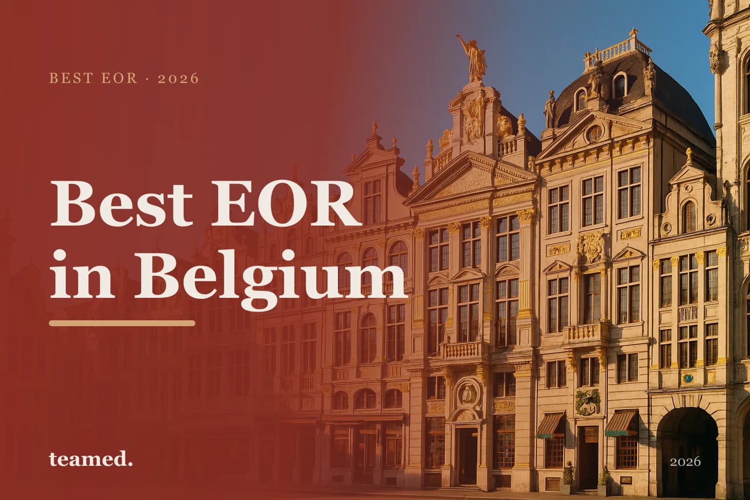 Editorial hero in the Teamed brand colours for the best EOR providers in Belgium, with the teamed wordmark.