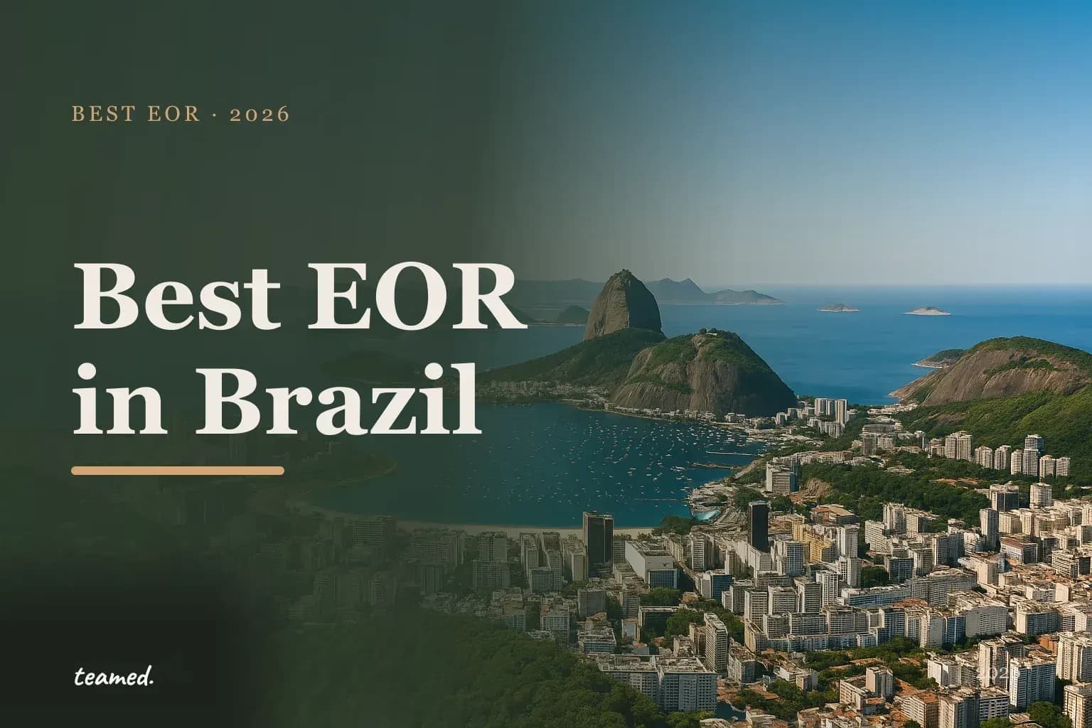Editorial hero in the Teamed brand colours for the best EOR providers in Brazil, with the Teamed wordmark.