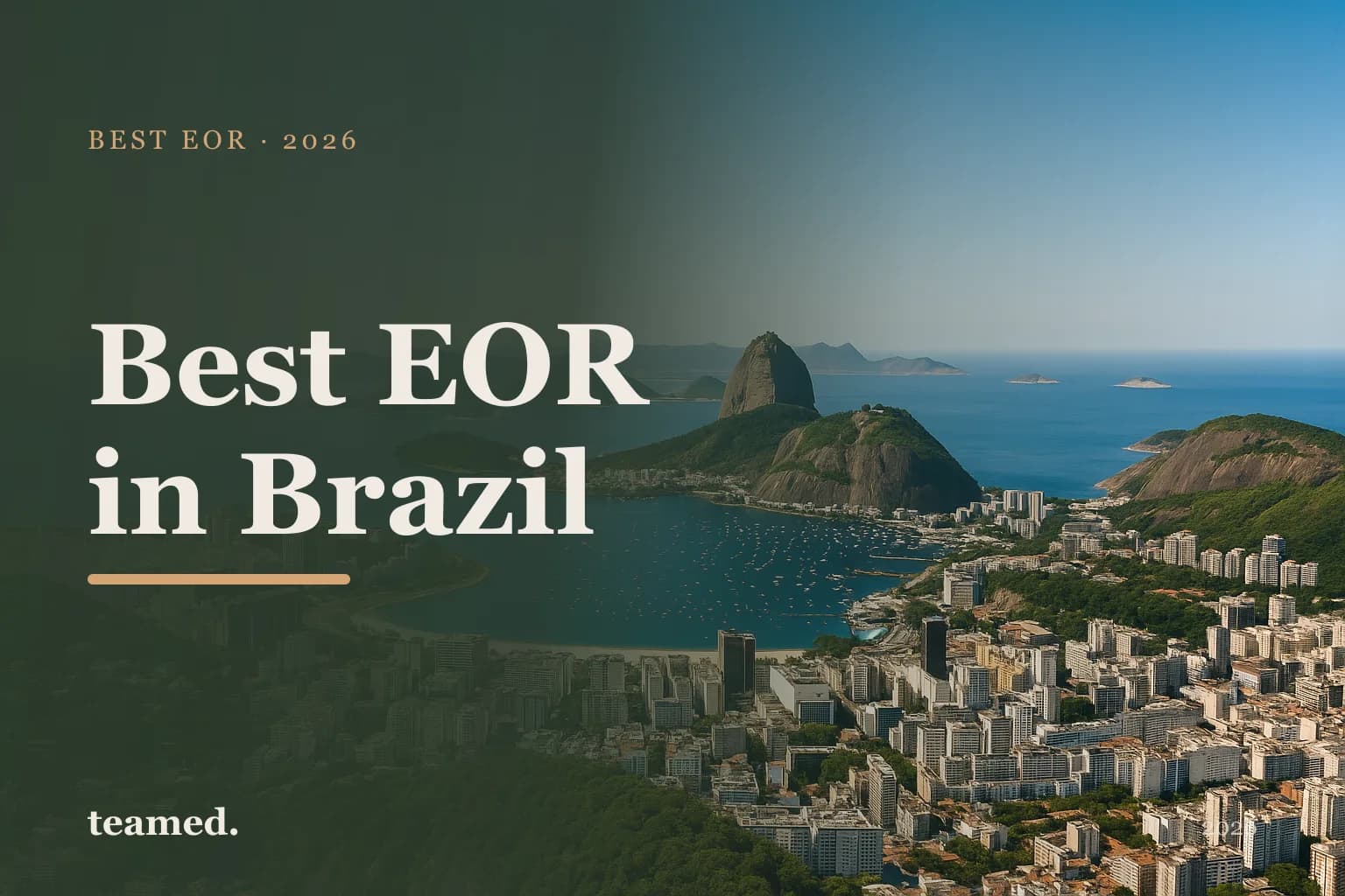 Editorial hero in the Teamed brand colours for the best EOR providers in Brazil, with the Teamed wordmark.