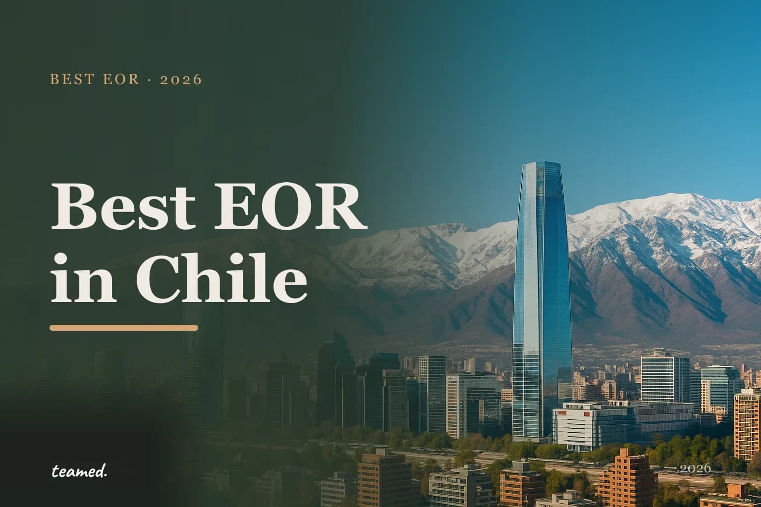 Editorial hero in the Teamed brand colours for the best EOR providers in Chile, with the Teamed wordmark.