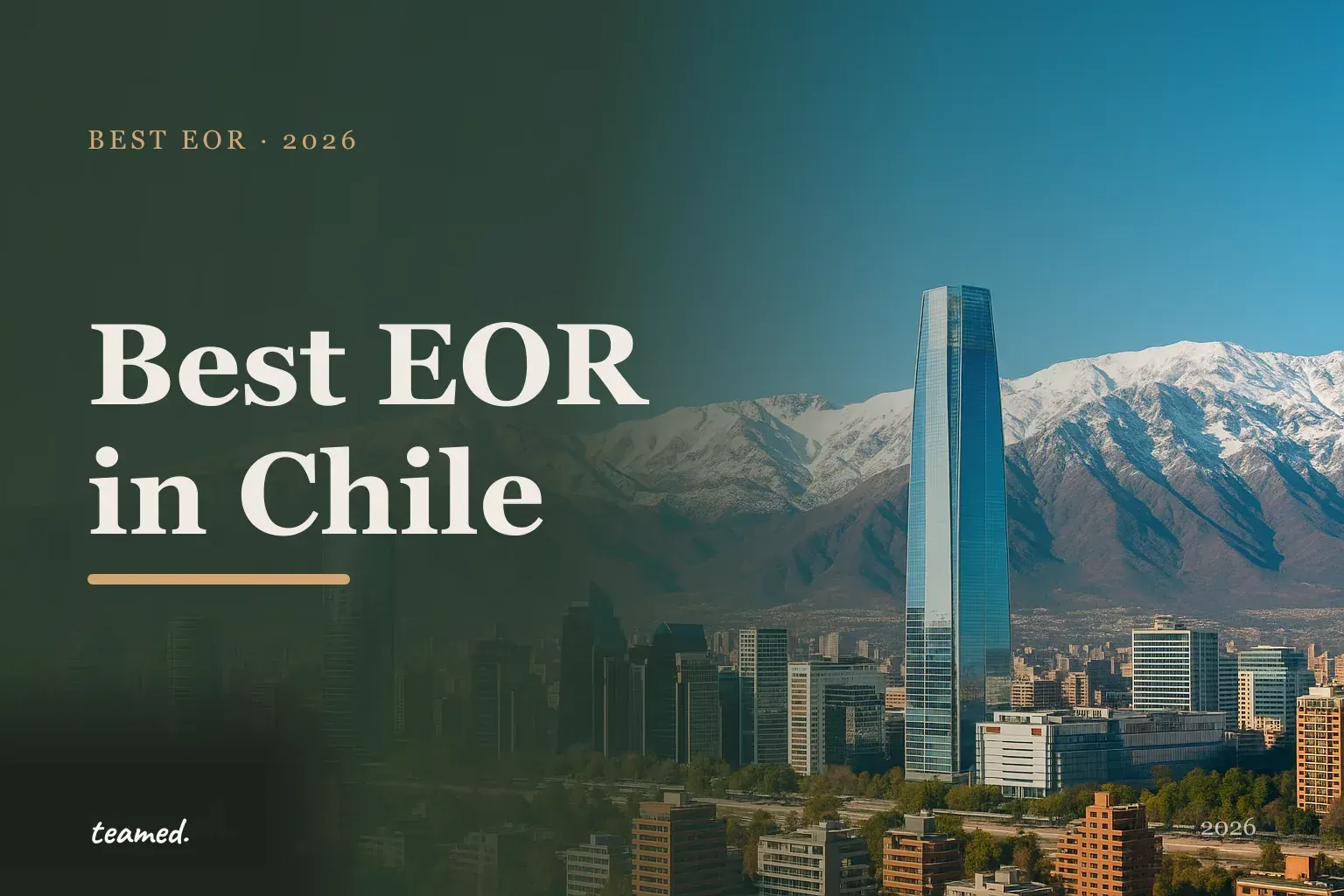 Editorial hero in the Teamed brand colours for the best EOR providers in Chile, with the Teamed wordmark.