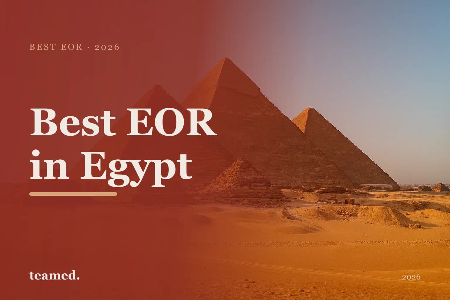Editorial hero in the Teamed brand colours for the best EOR providers in Egypt, with the Teamed wordmark.