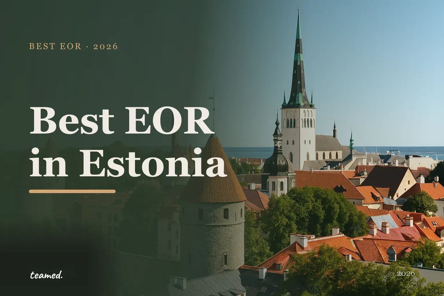 Editorial hero in the Teamed brand colours for the best EOR providers in Estonia.
