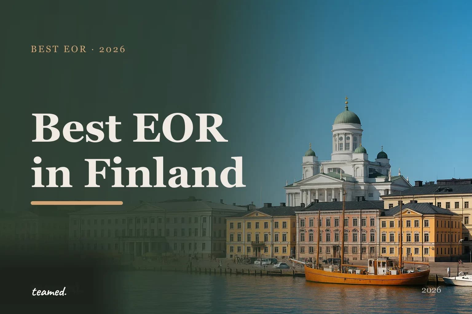 Editorial hero in the Teamed brand colours for the best EOR providers in Finland, with the teamed wordmark.