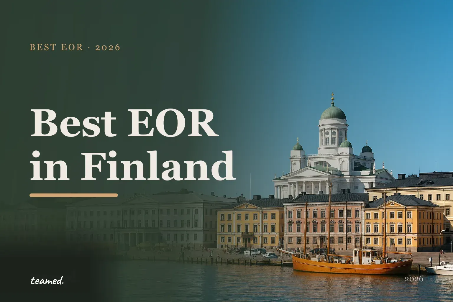 Editorial hero in the Teamed brand colours for the best EOR providers in Finland, with the teamed wordmark.