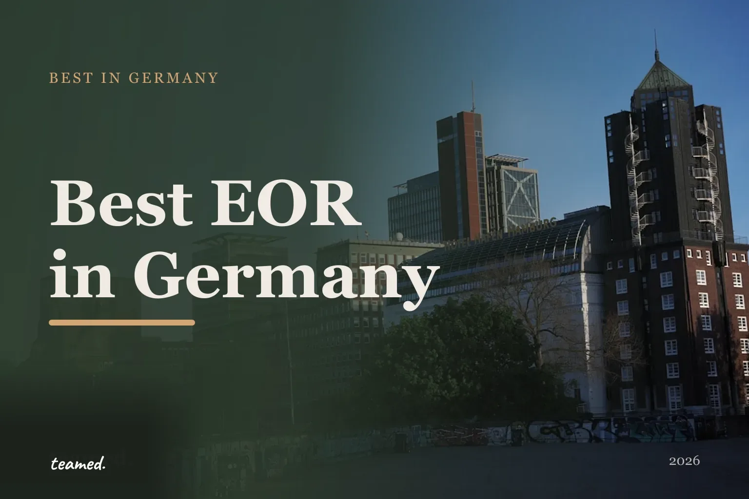 Editorial hero in the Teamed brand colours for the best EOR providers in Germany, with the teamed wordmark.