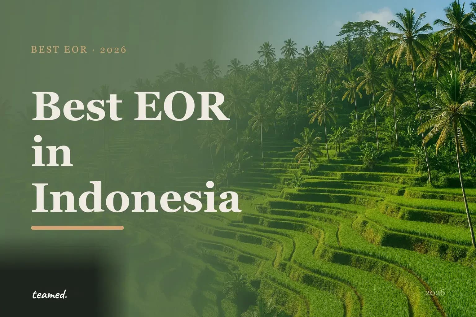 Editorial hero in the Teamed brand colours for the best EOR providers in Indonesia, with the Teamed wordmark.