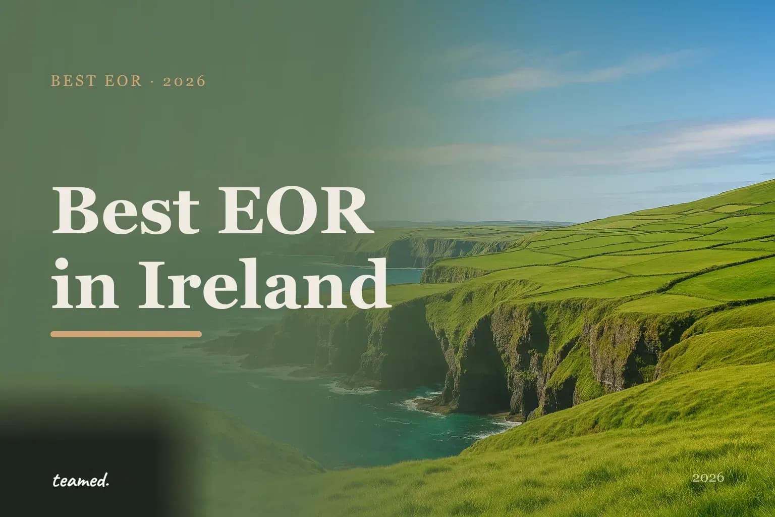 Editorial hero in the Teamed brand colours for the best EOR providers in Ireland, with the teamed wordmark.