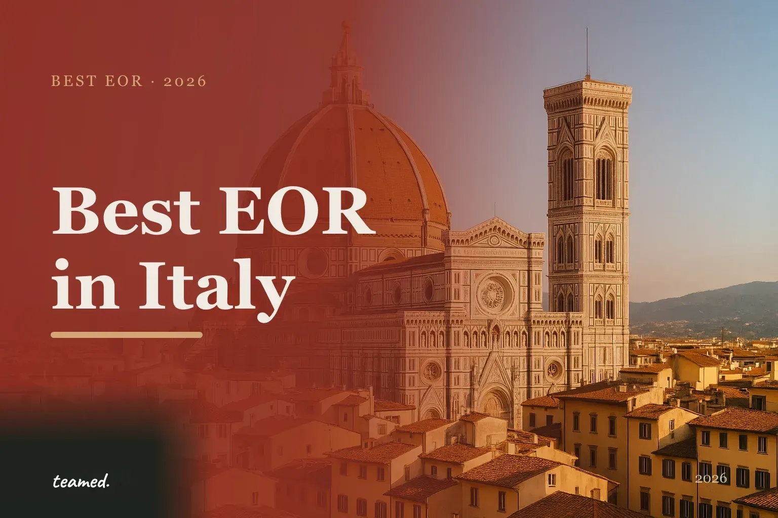 Editorial hero in the Teamed brand colours for the best EOR providers in Italy, with the teamed wordmark.