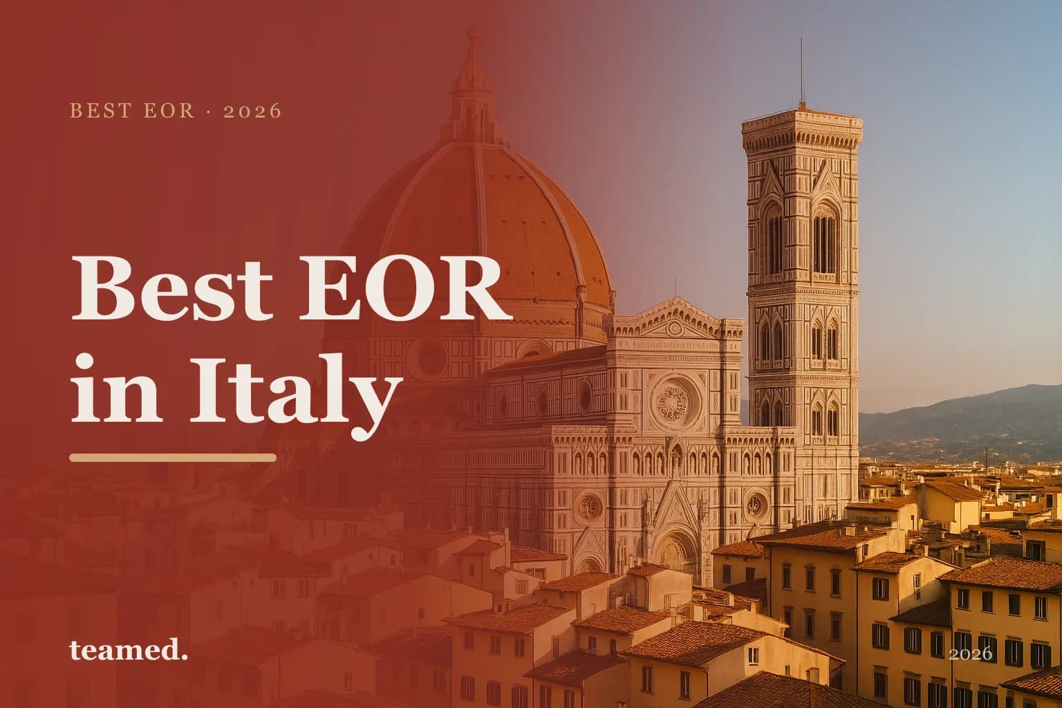 Editorial hero in the Teamed brand colours for the best EOR providers in Italy, with the teamed wordmark.
