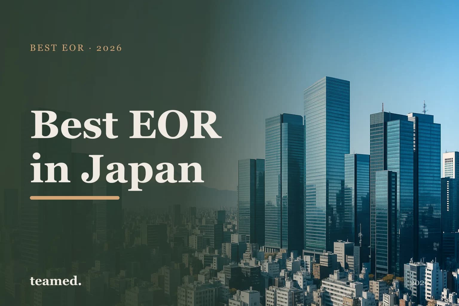 Editorial hero in the Teamed brand colours for the best EOR providers in Japan, with the Teamed wordmark.