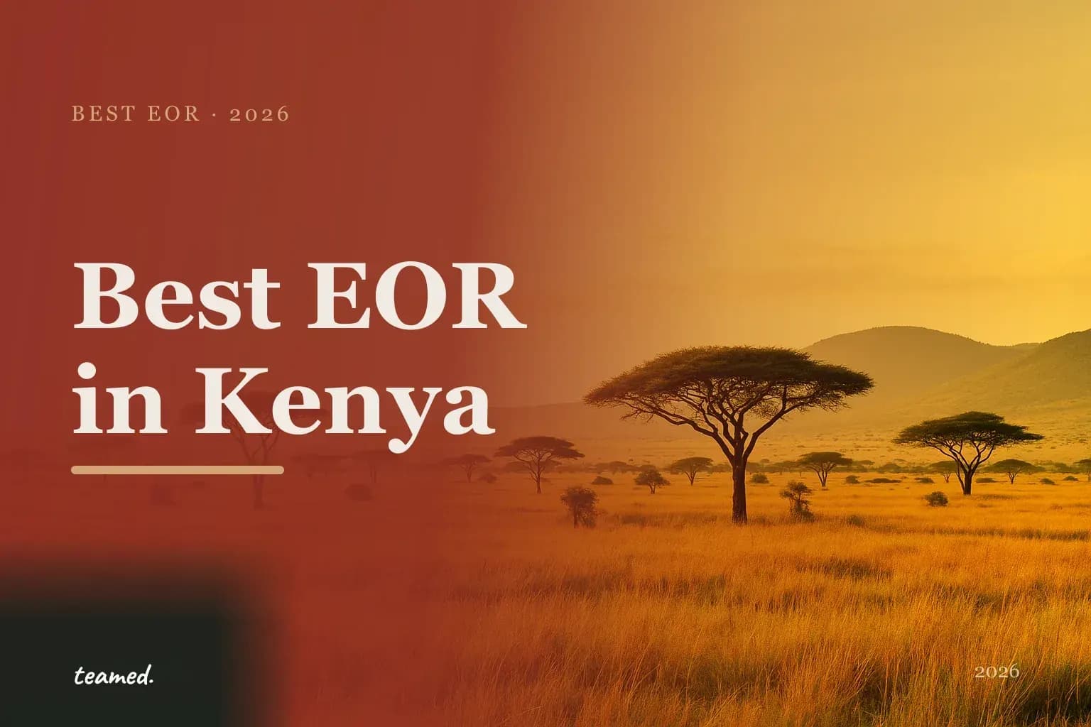 Editorial risograph cover for the best EOR providers in Kenya in 2026, on a parchment ground with deep forest shapes and warm amber accents.