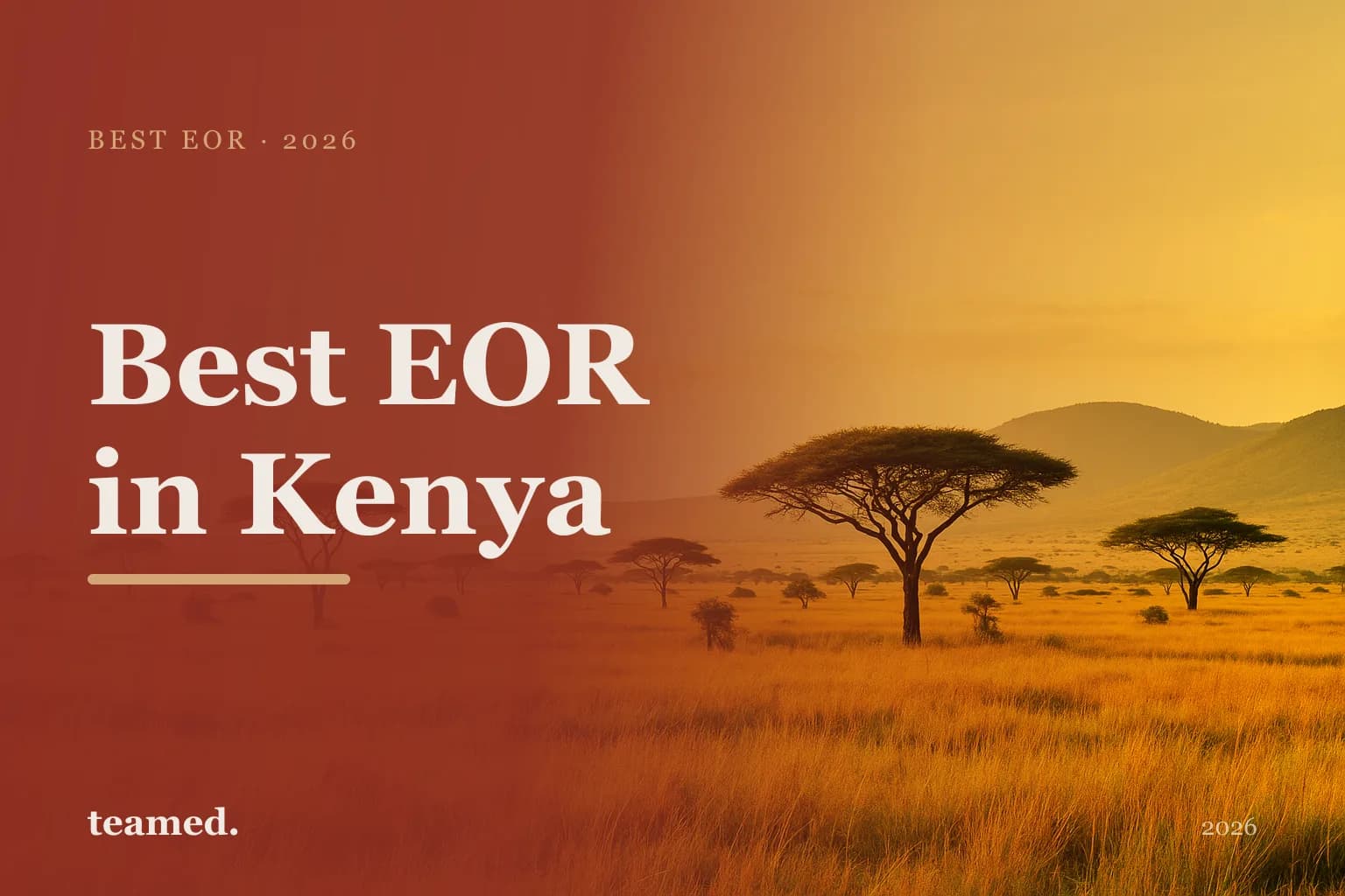 Editorial risograph cover for the best EOR providers in Kenya in 2026, on a parchment ground with deep forest shapes and warm amber accents.