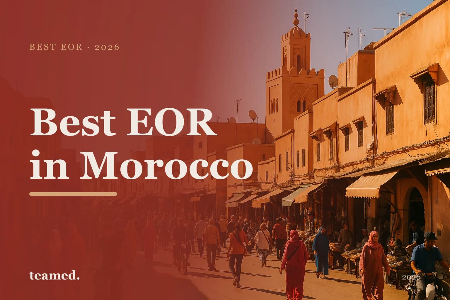 Editorial hero in the Teamed brand colours for the best EOR providers in Morocco, with the teamed wordmark.