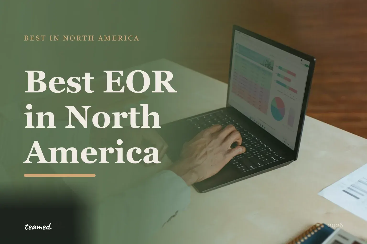 Editorial hero in the Teamed brand colours for the best EOR providers in North America, with the Teamed wordmark.