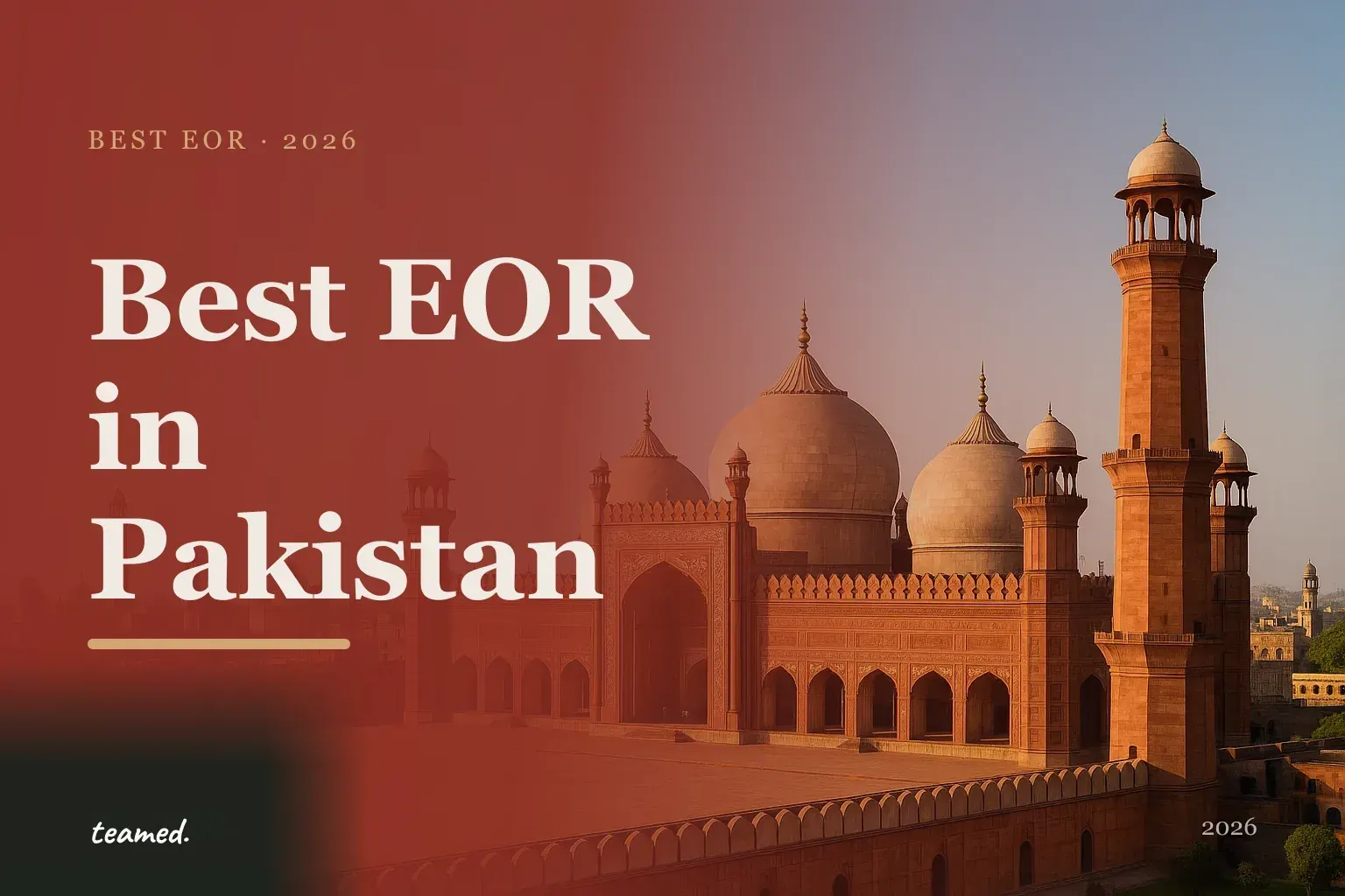 Editorial hero in the Teamed brand colours for the best EOR providers in Pakistan.
