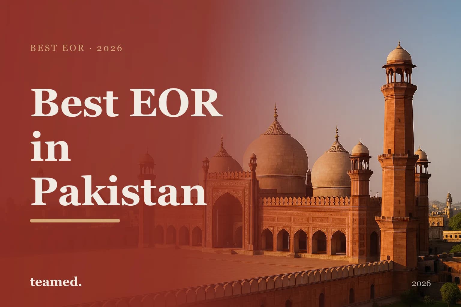 Editorial hero in the Teamed brand colours for the best EOR providers in Pakistan.