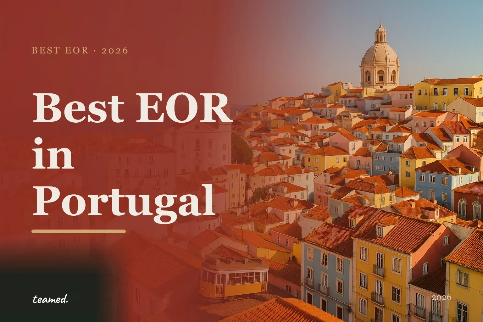 Editorial hero in the Teamed brand colours for the best EOR providers in Portugal, with the teamed wordmark.