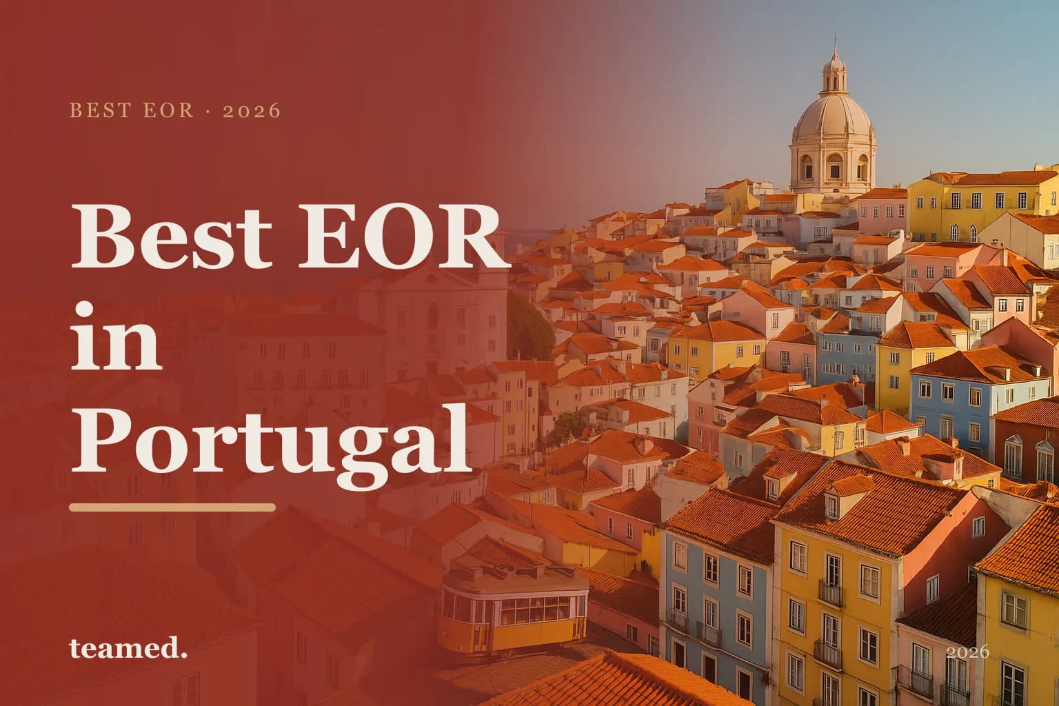 Editorial hero in the Teamed brand colours for the best EOR providers in Portugal, with the teamed wordmark.