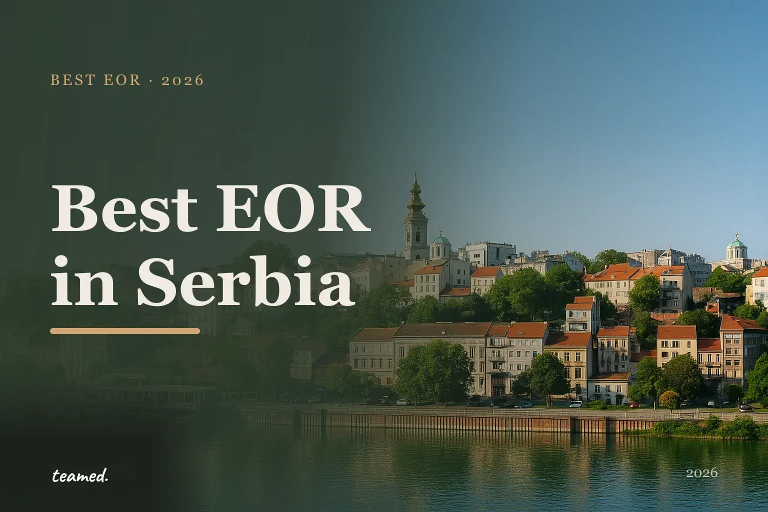 Editorial hero in the Teamed brand colours for the best EOR providers in Serbia, with the Teamed wordmark.