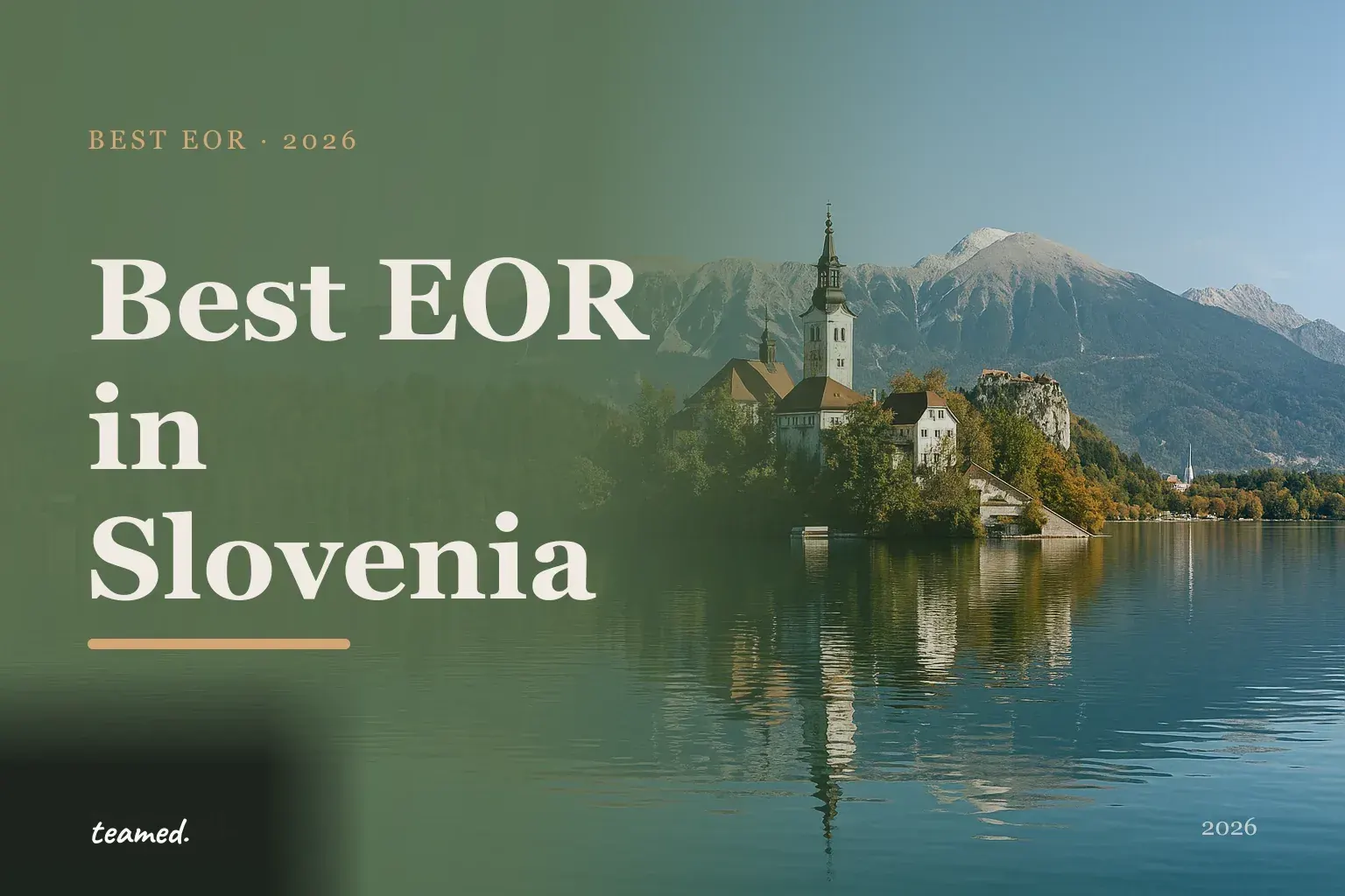 Editorial hero in the Teamed brand colours for the best EOR providers in Slovenia, with the Teamed wordmark.