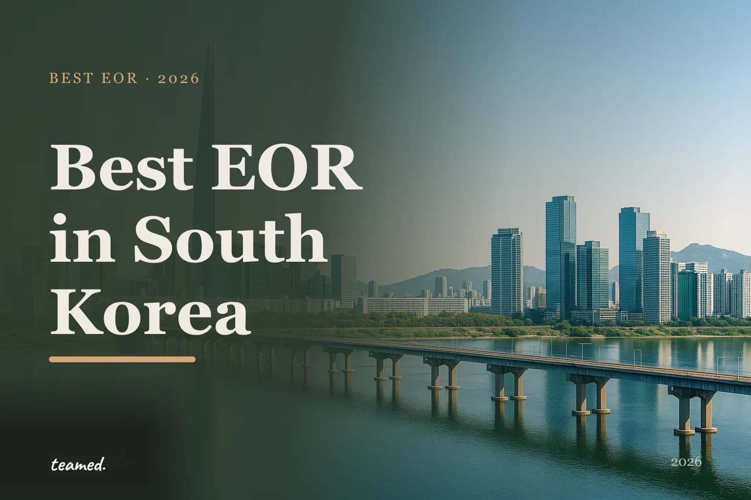 Editorial hero in the Teamed brand colours for the best EOR providers in South Korea, with the Teamed wordmark.