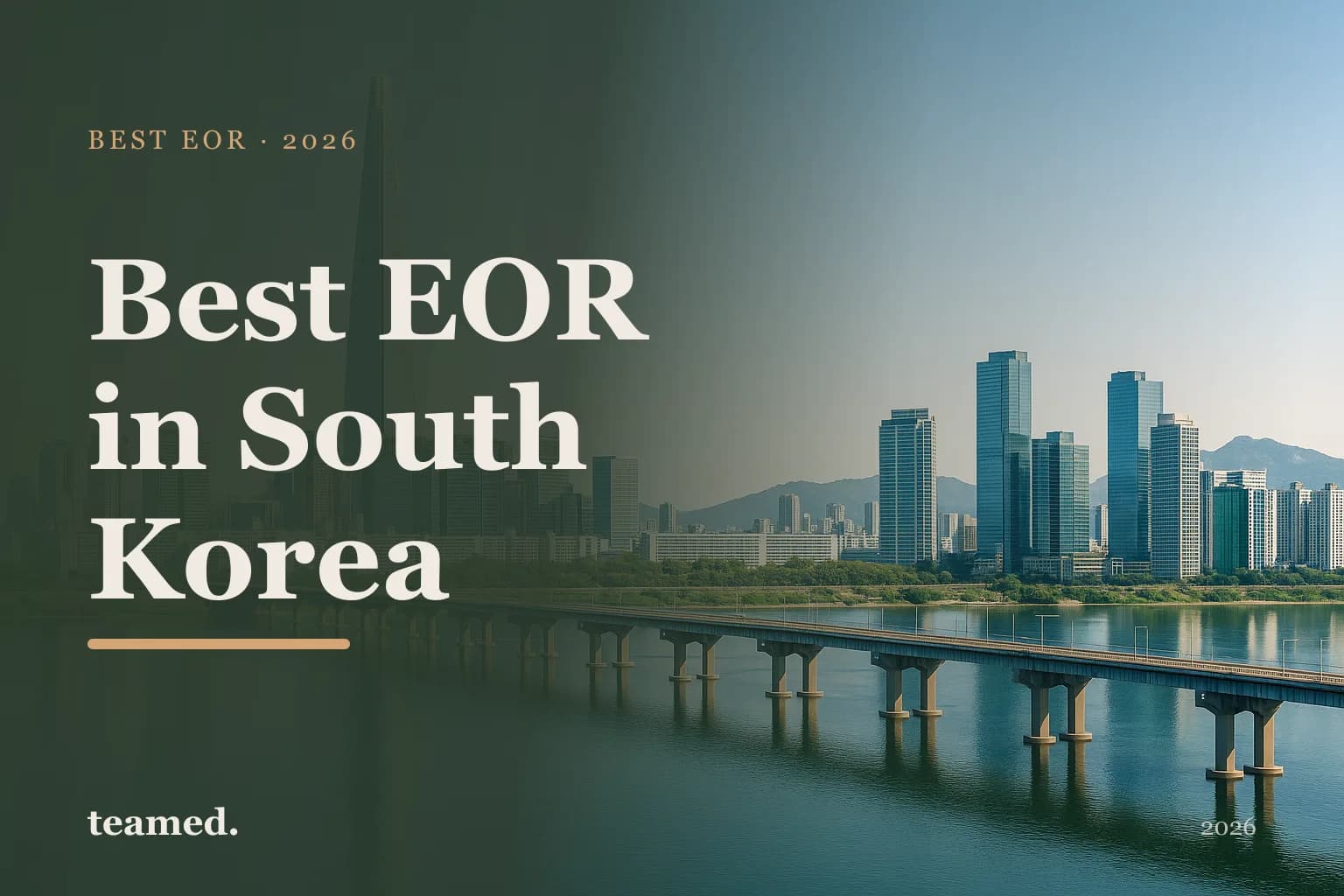 Editorial hero in the Teamed brand colours for the best EOR providers in South Korea, with the Teamed wordmark.