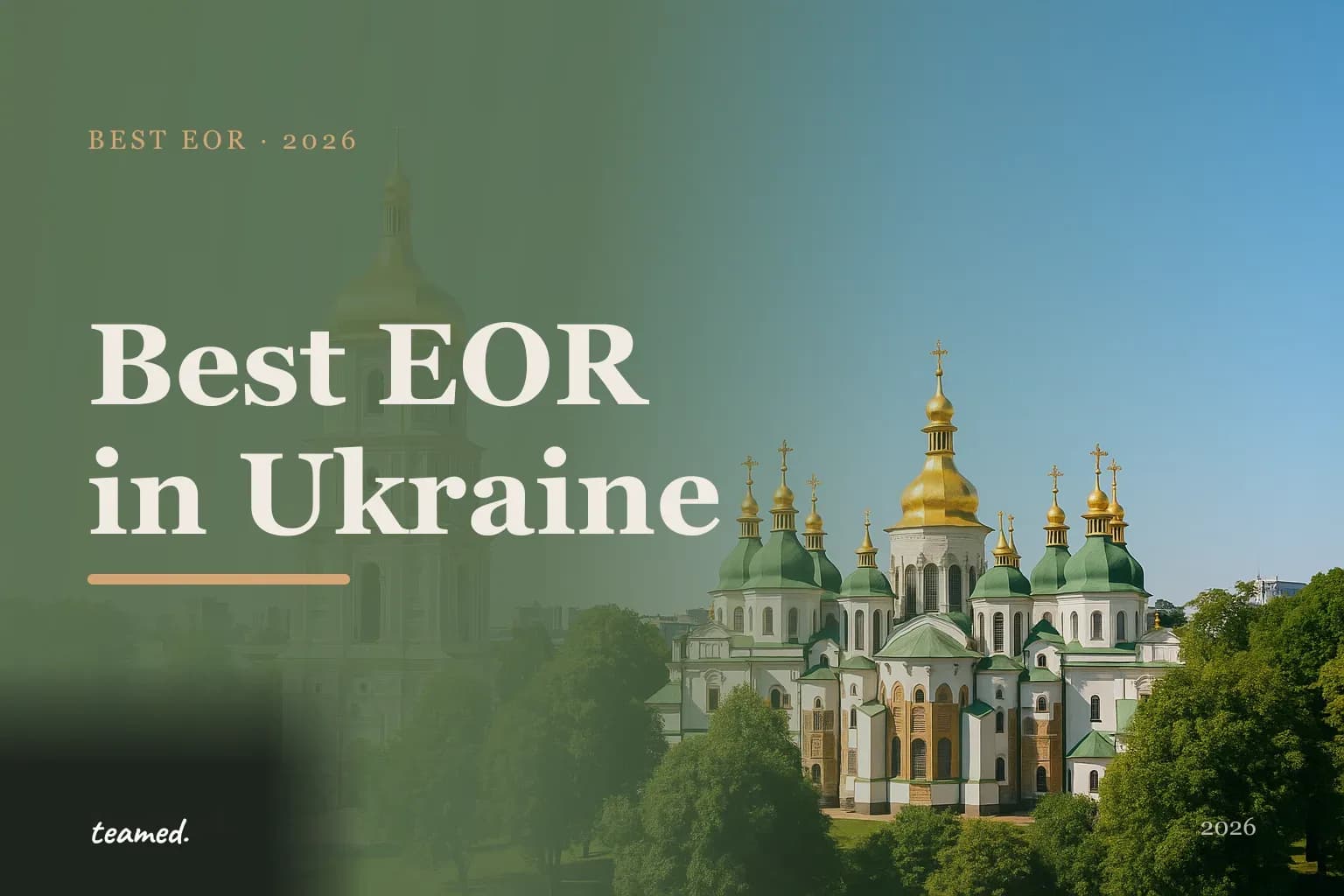 Editorial hero in the Teamed brand colours for the best EOR providers in Ukraine, with the teamed wordmark.