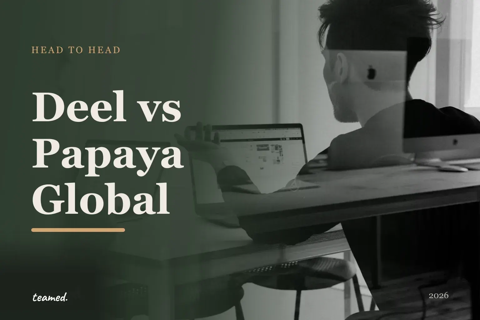 Retro editorial illustration of two global-payroll platform approaches side by side, with a stylised globe and road-trip motif on a parchment background.