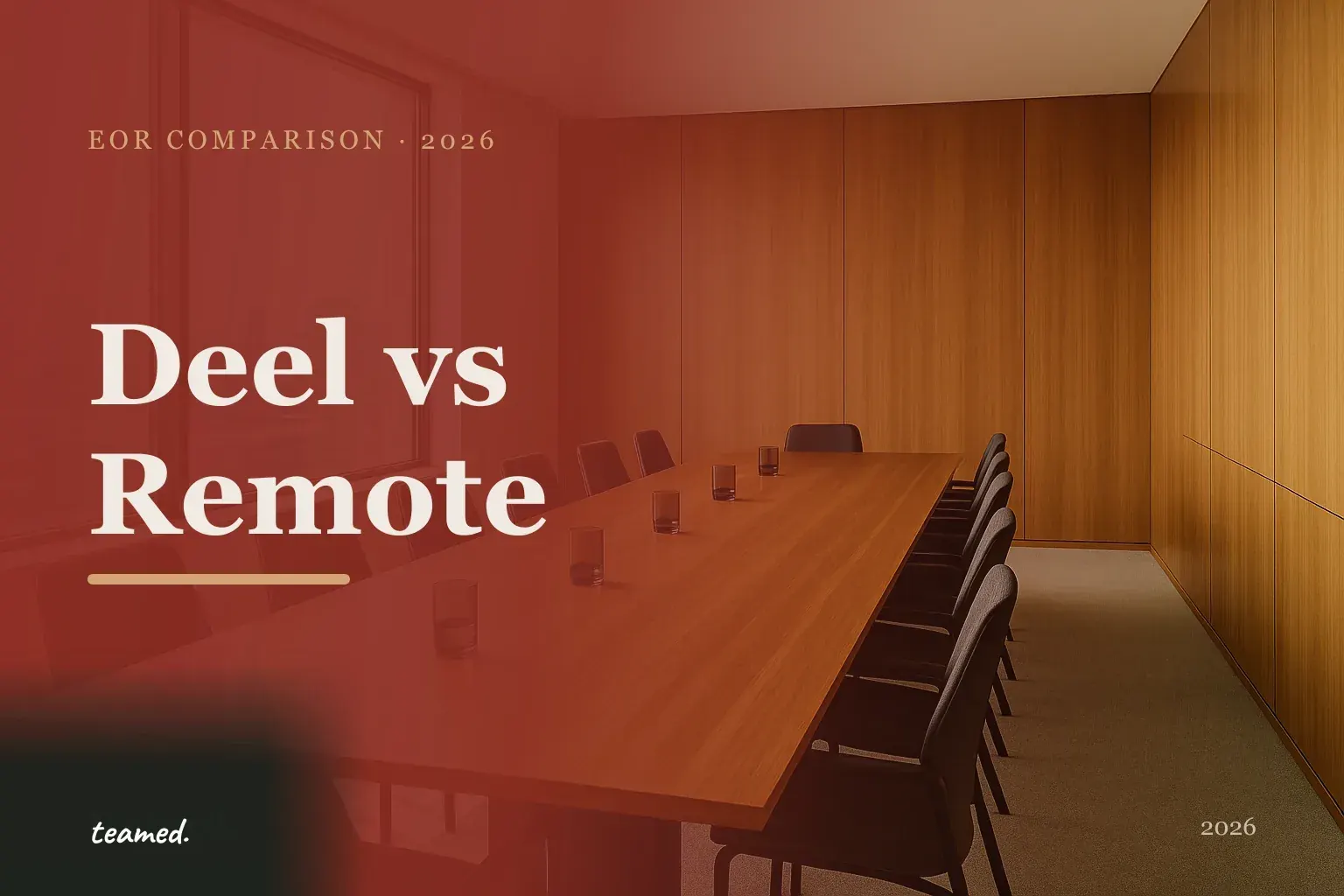 Editorial hero in the Teamed brand colours for the Deel vs Remote comparison.
