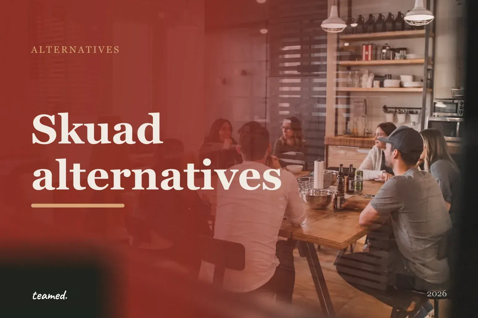Editorial hero in the Teamed brand colours for the best Skuad alternatives in 2026.