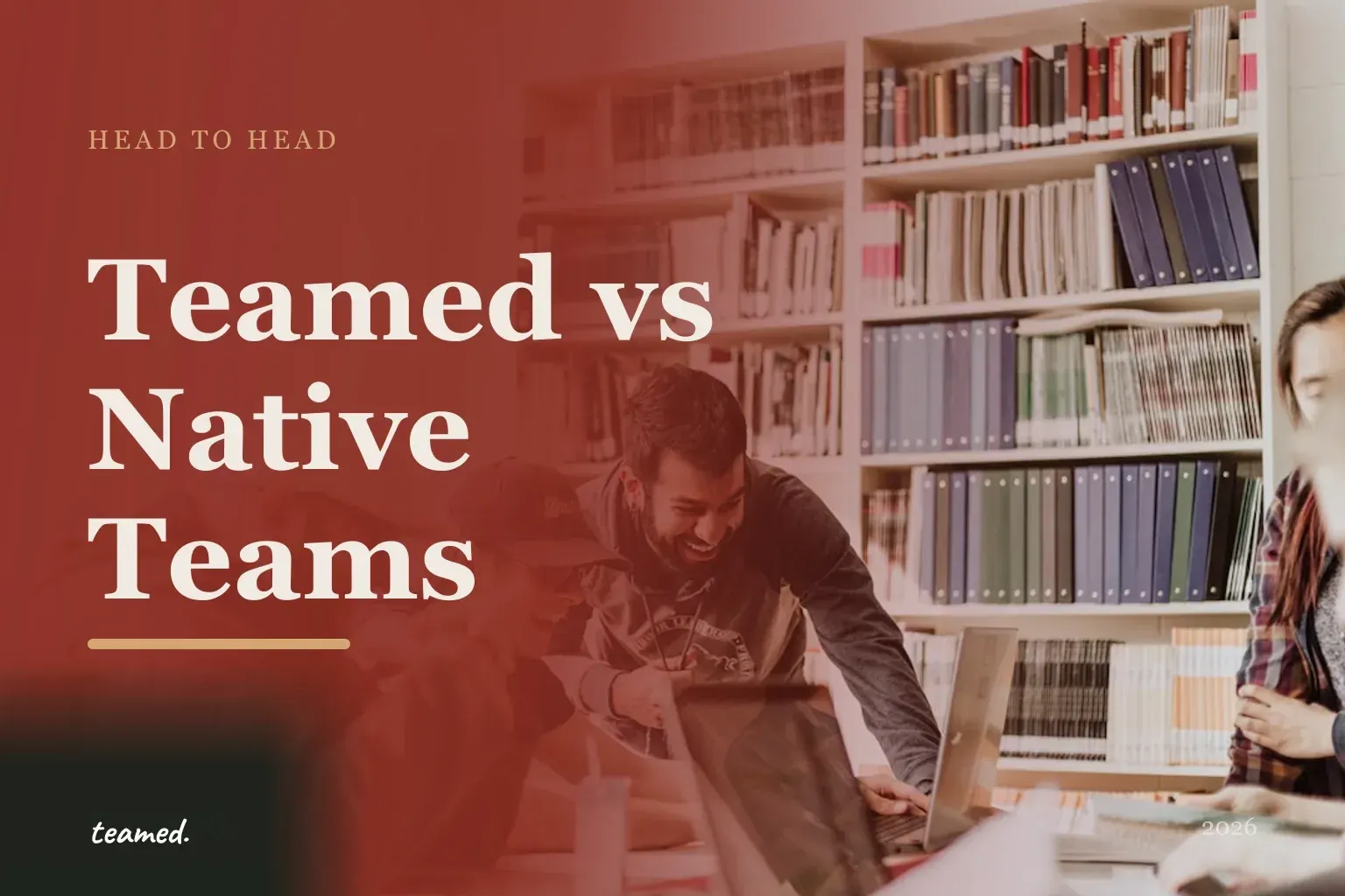 Editorial hero in the Teamed brand colours for the Teamed vs Native Teams comparison.