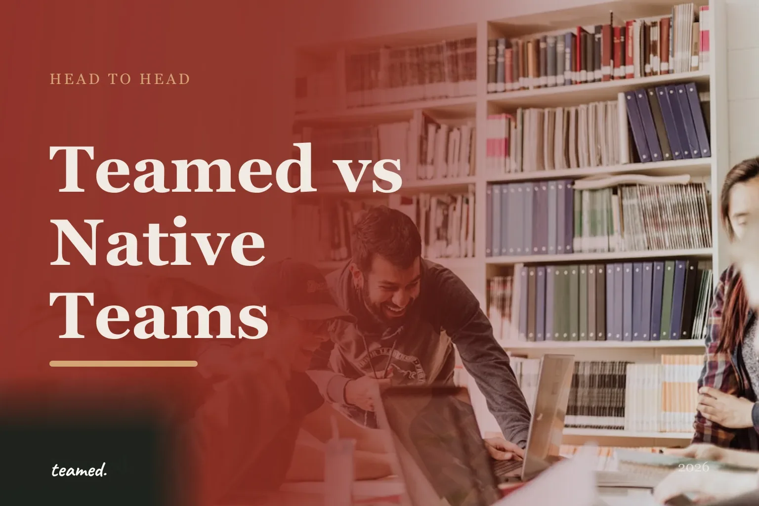 Editorial hero in the Teamed brand colours for the Teamed vs Native Teams comparison.