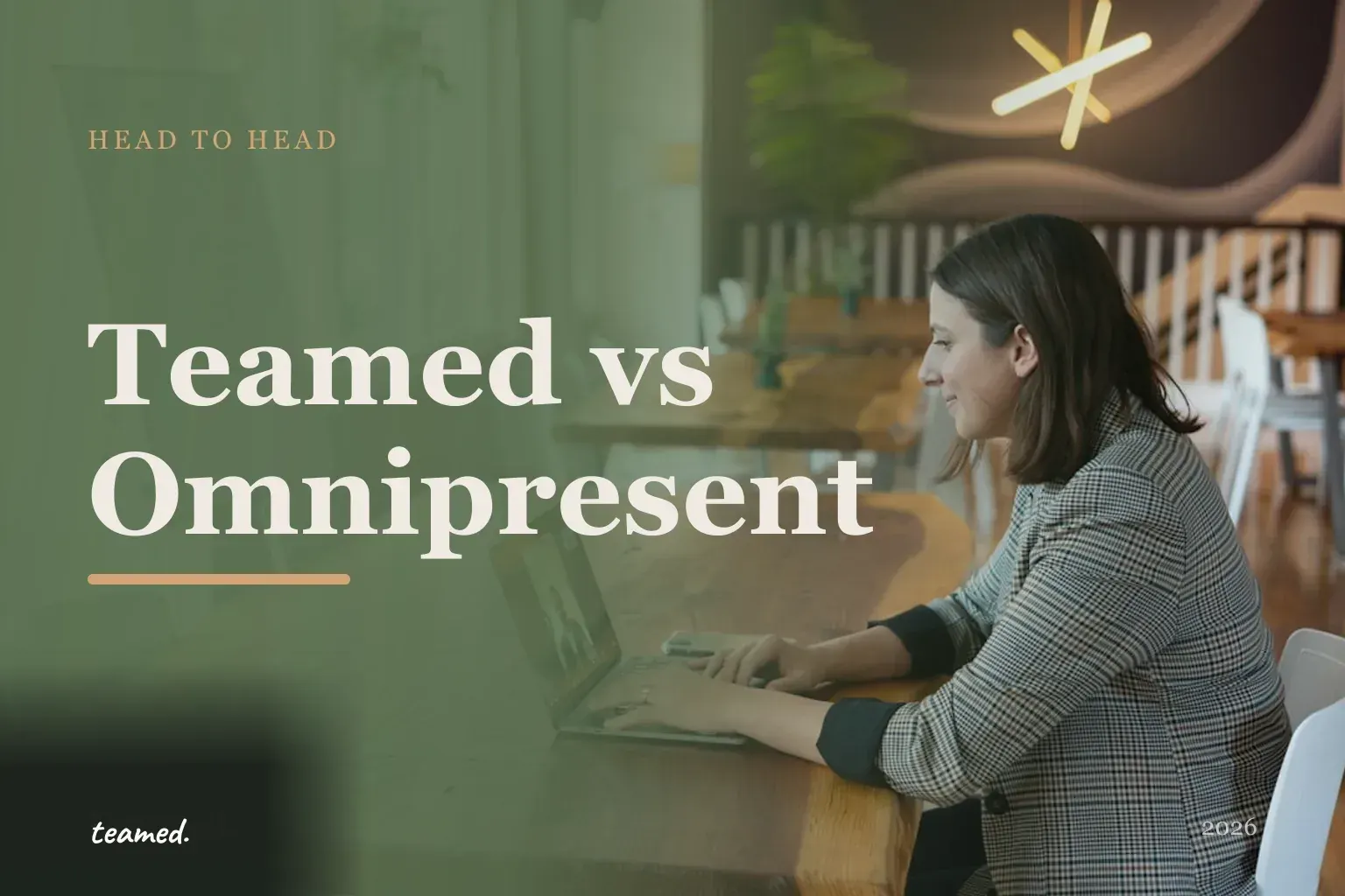 Editorial hero in the Teamed brand colours for the Teamed vs Omnipresent comparison.