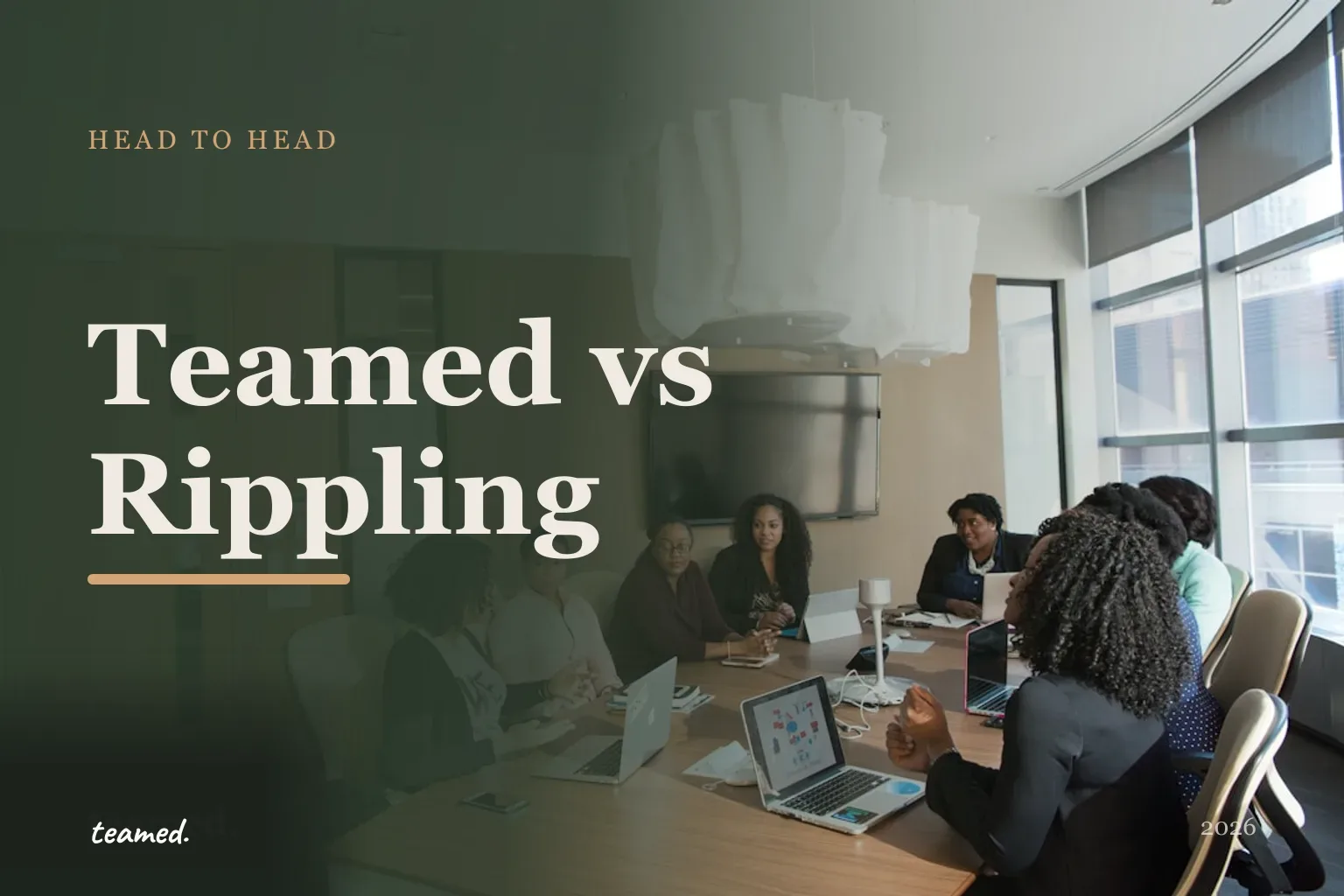 Editorial hero in the Teamed brand colours for the Teamed vs Rippling comparison.