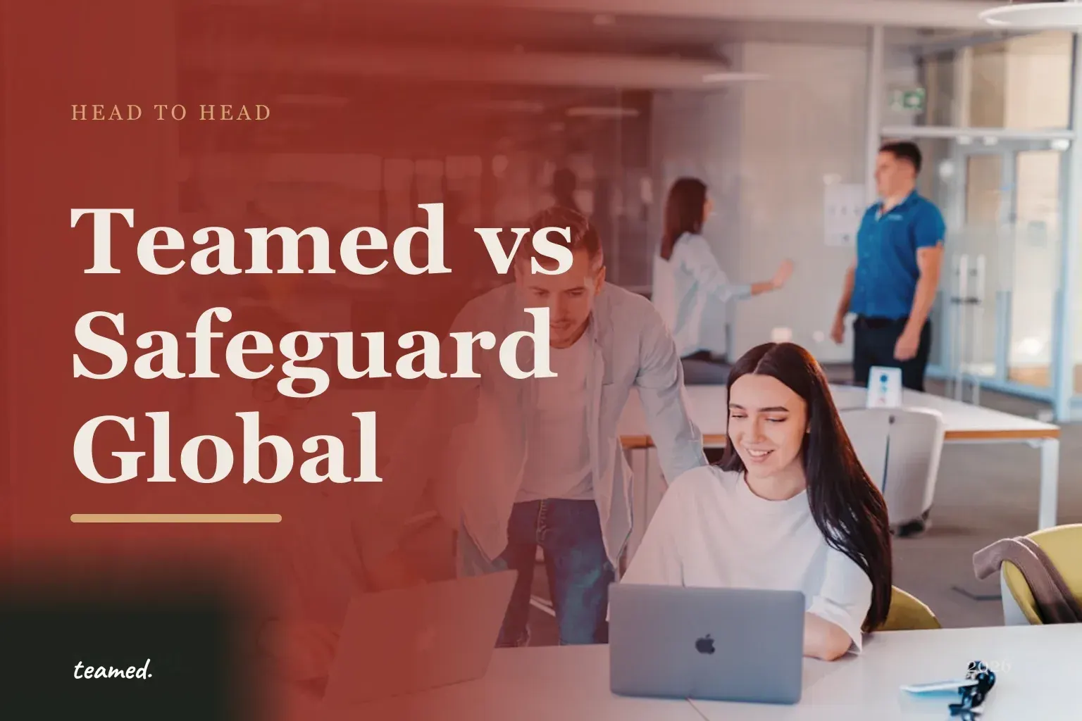 Editorial hero in the Teamed brand colours for the Teamed vs Safeguard Global comparison.