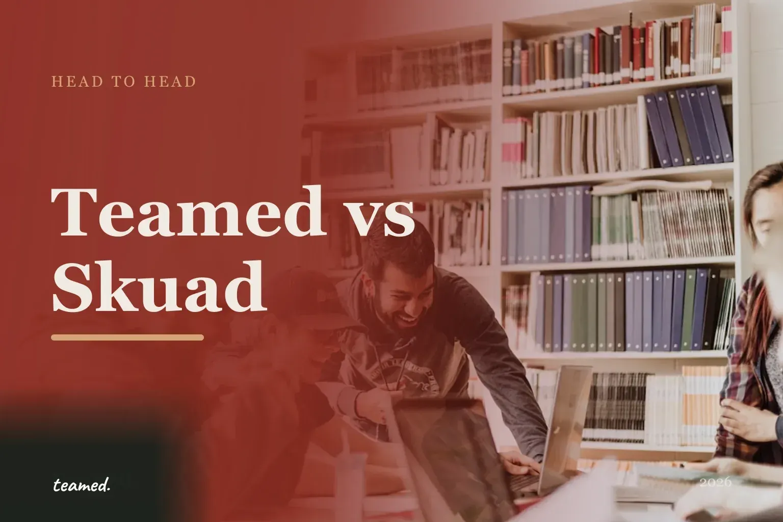 Editorial cover in Teamed brand colours for the Teamed vs Skuad comparison page.